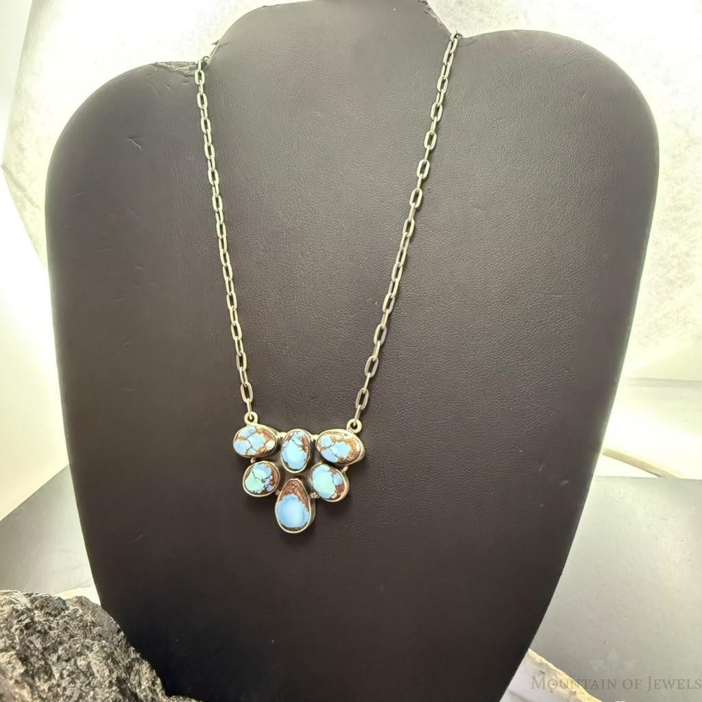 Sterling Silver Southwestern Style Golden Hill Turquoise 22" Necklace For Women