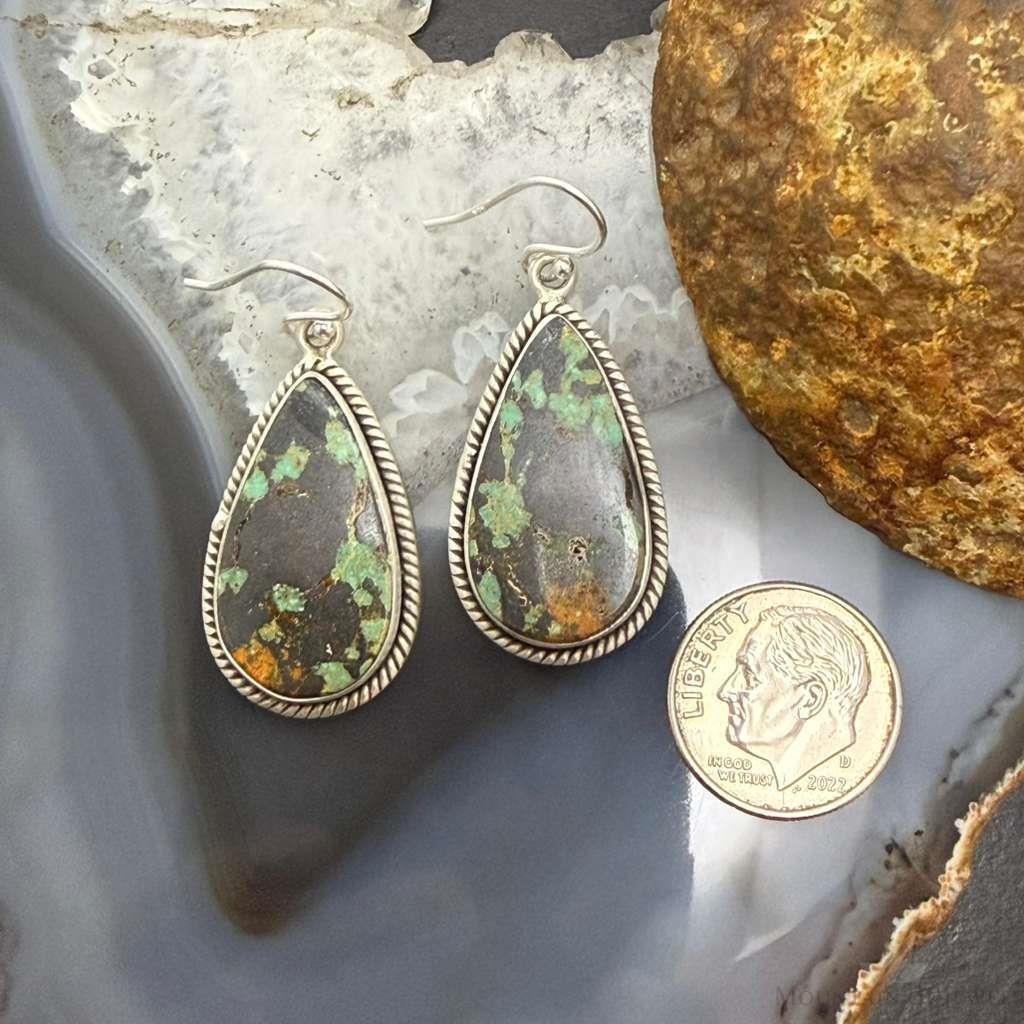 Sterling Silver Southwestern Style Teardrop Turquoise Dangle Earrings For Women