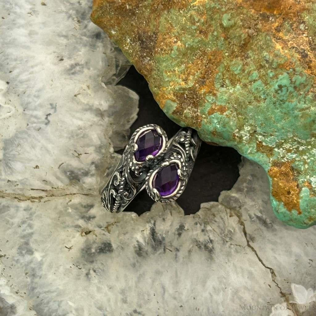 Carolyn Pollack Sterling Silver Faceted Amethyst Doublet Bypass Ring Size 8 For Women