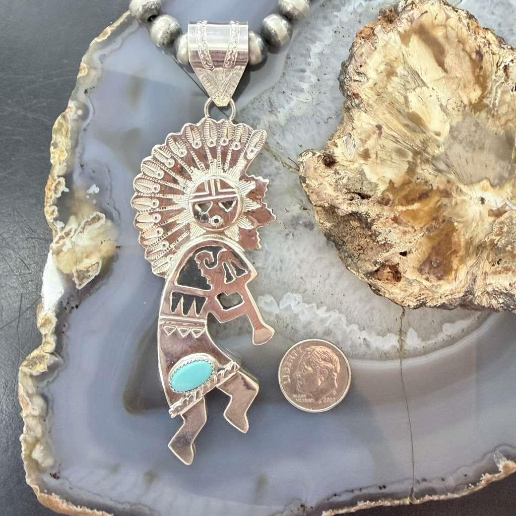 Alonzo Mariano Native American Sterling Silver Turquoise Kokopelli Kachina Unisex Pendant