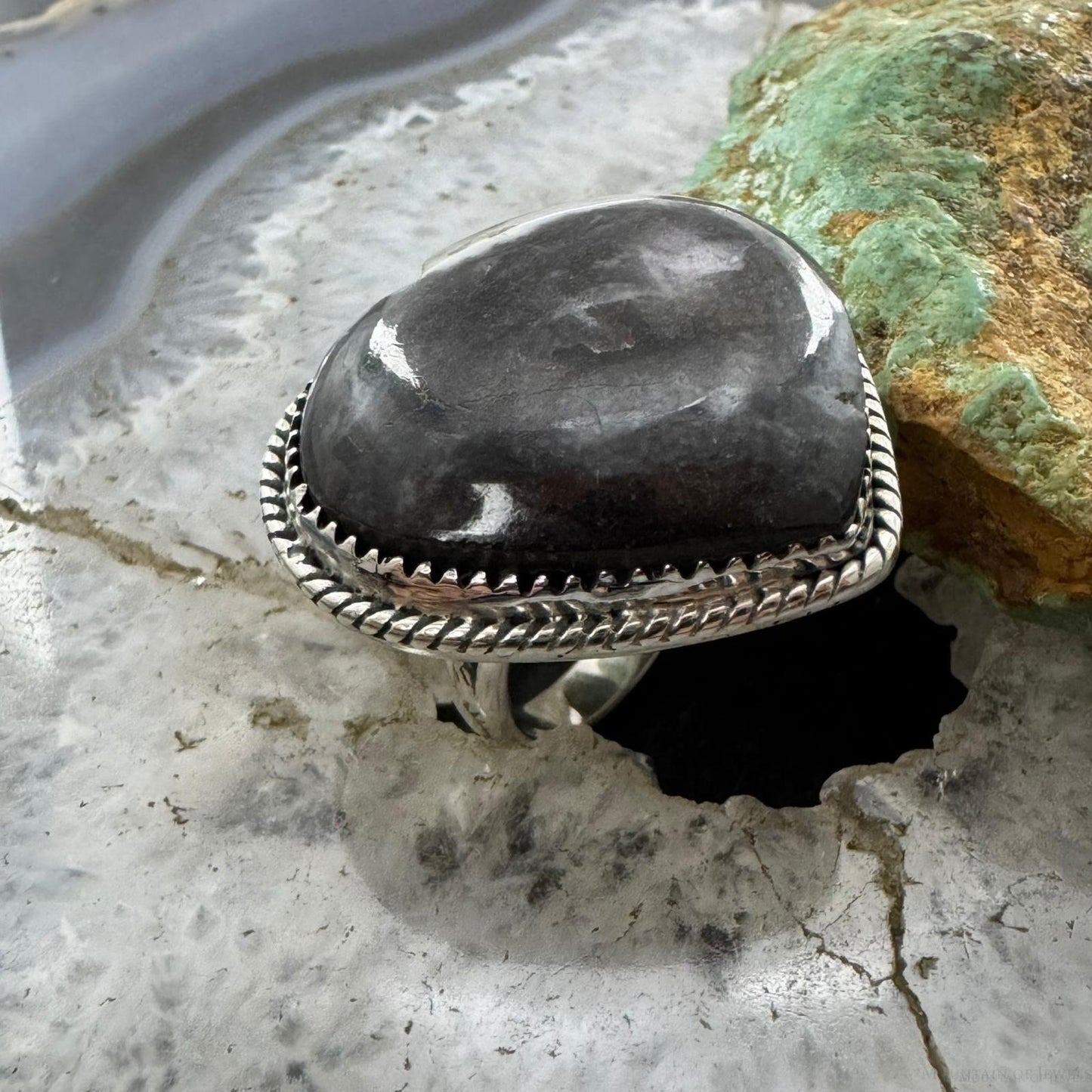 Sterling Silver Southwestern Style White Buffalo Heart Ring Size 6 For Women