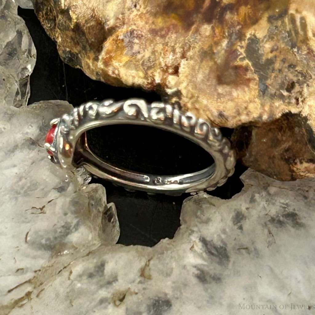 Carolyn Pollack Sterling Silver Round Red Jasper Decorated Slim Ring For Women