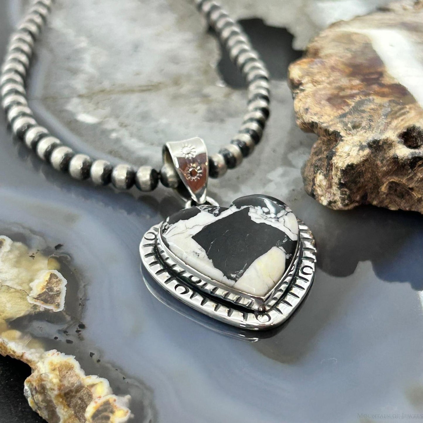 Sterling Silver Southwestern Style White Buffalo Decorated Heart Pendant For Women #1