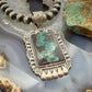 Sterling Silver Southwestern Style Rectangle Blackjack Turquoise Decorated Pendant