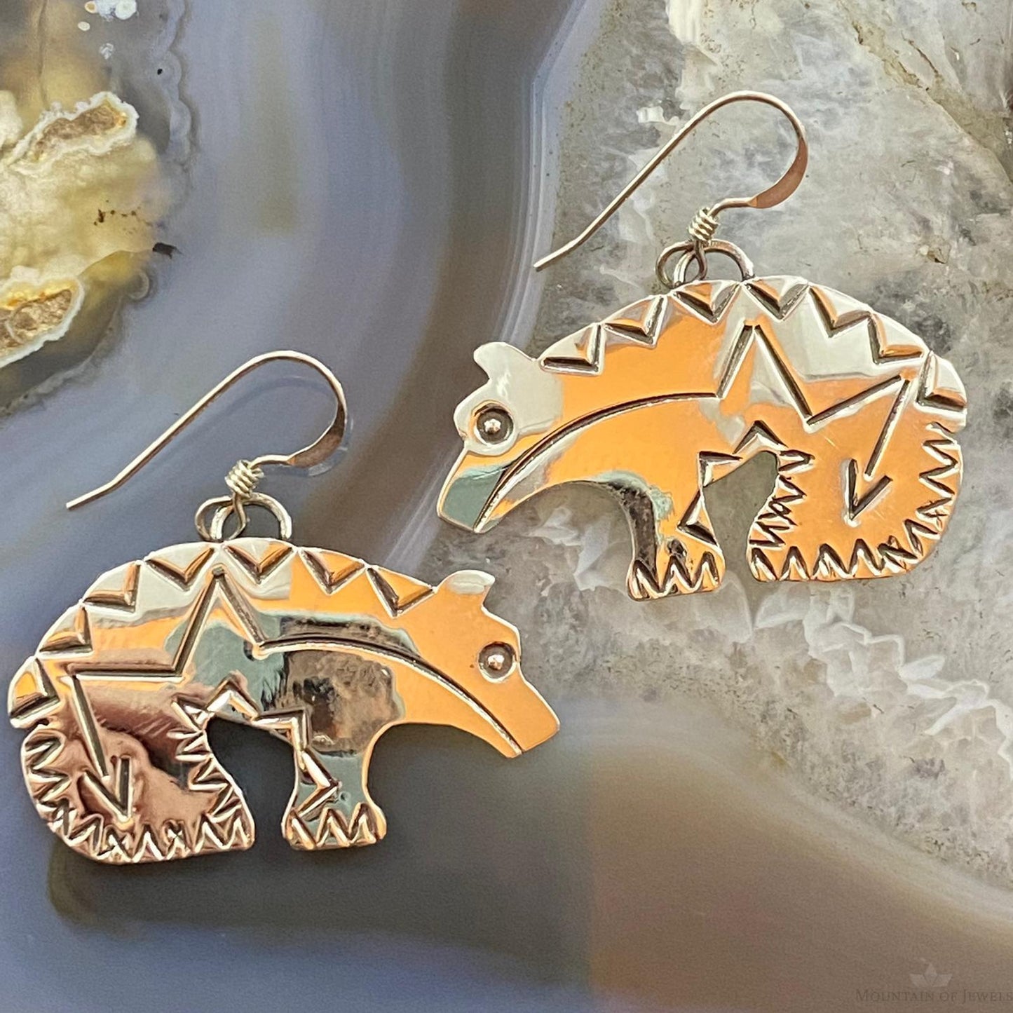 Brad Panteah Sterling Silver Stamped Fetish Bear Dangle Earrings For Women #2