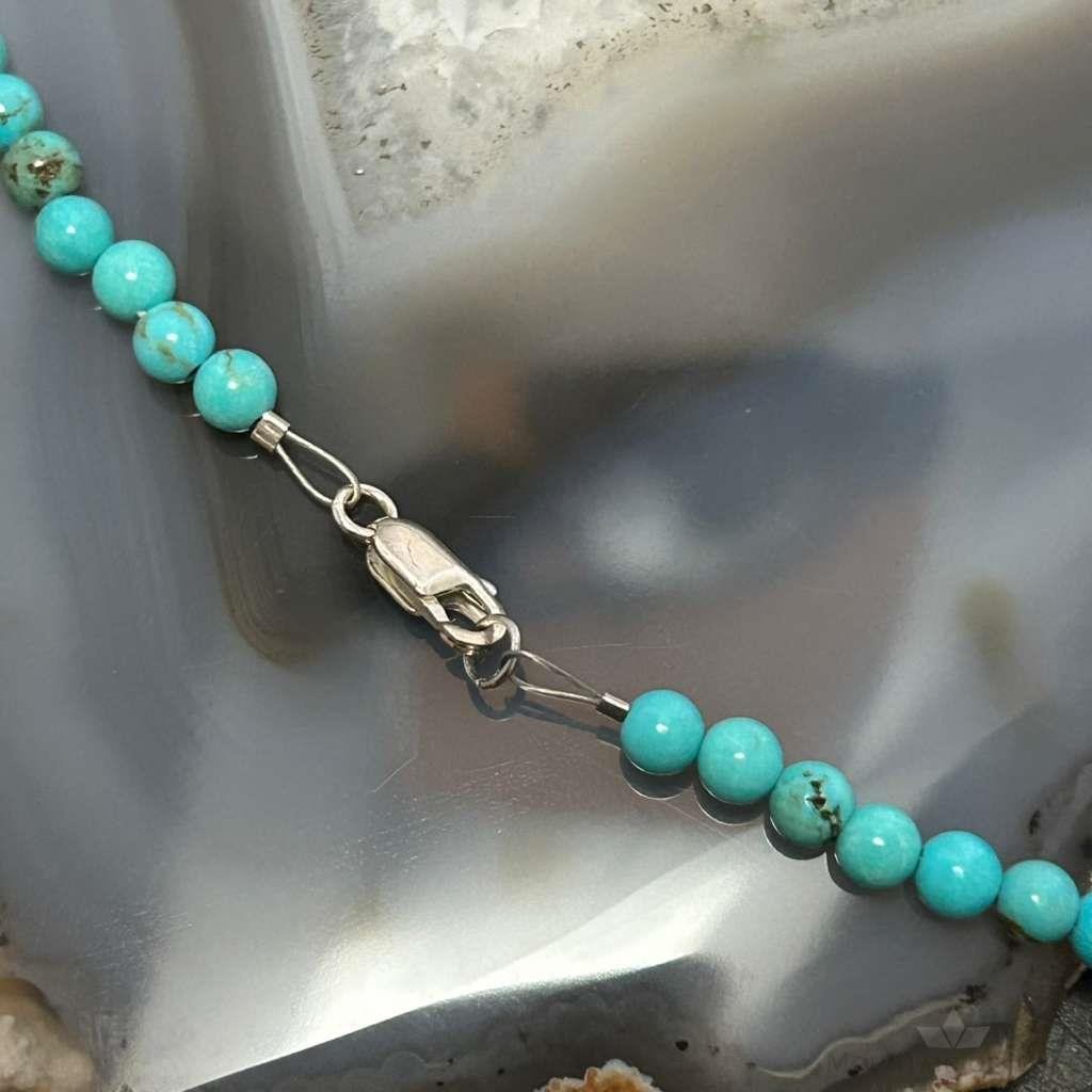 Sterling Silver 4mm Turquoise Rounded Beads 16" Necklace For Women