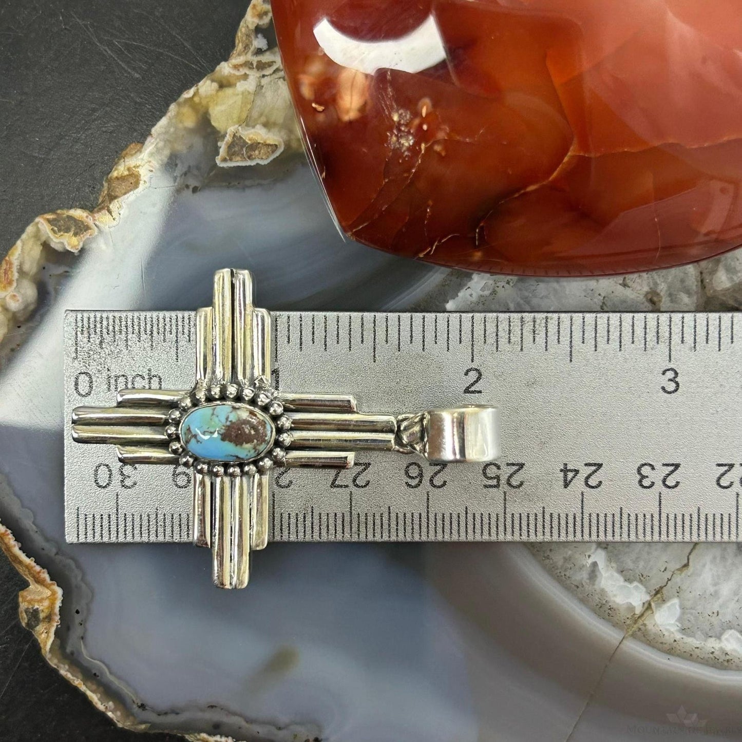 Sterling Silver Southwestern Style Oval Golden Hill Turquoise Unisex Zia Pendant