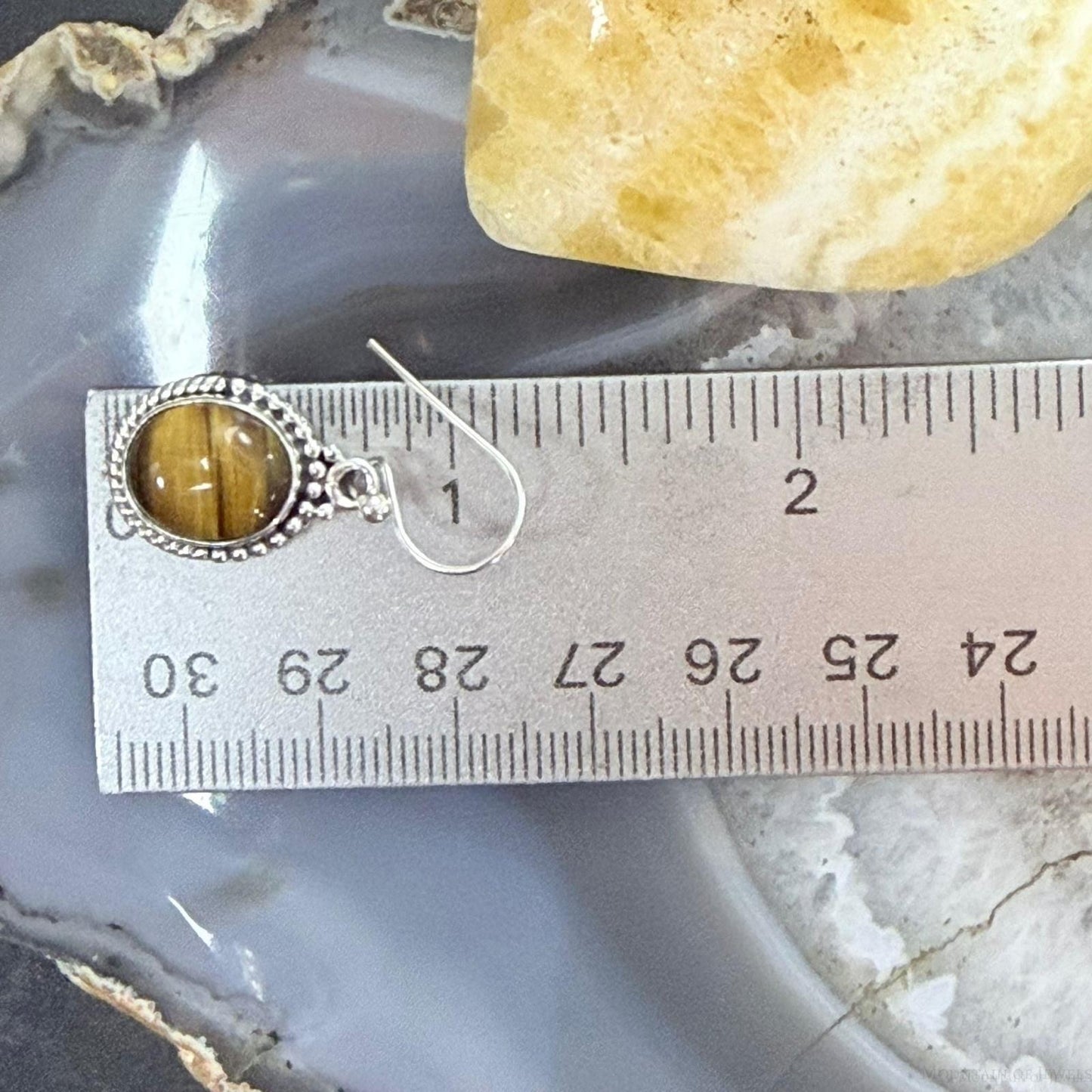 Sterling Silver Southwestern Style Oval Tiger's Eye Dangle Earrings For Women