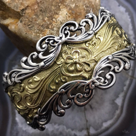 Carolyn Pollack Sterling Silver & Brass Decorated Engraved Bracelet For Women