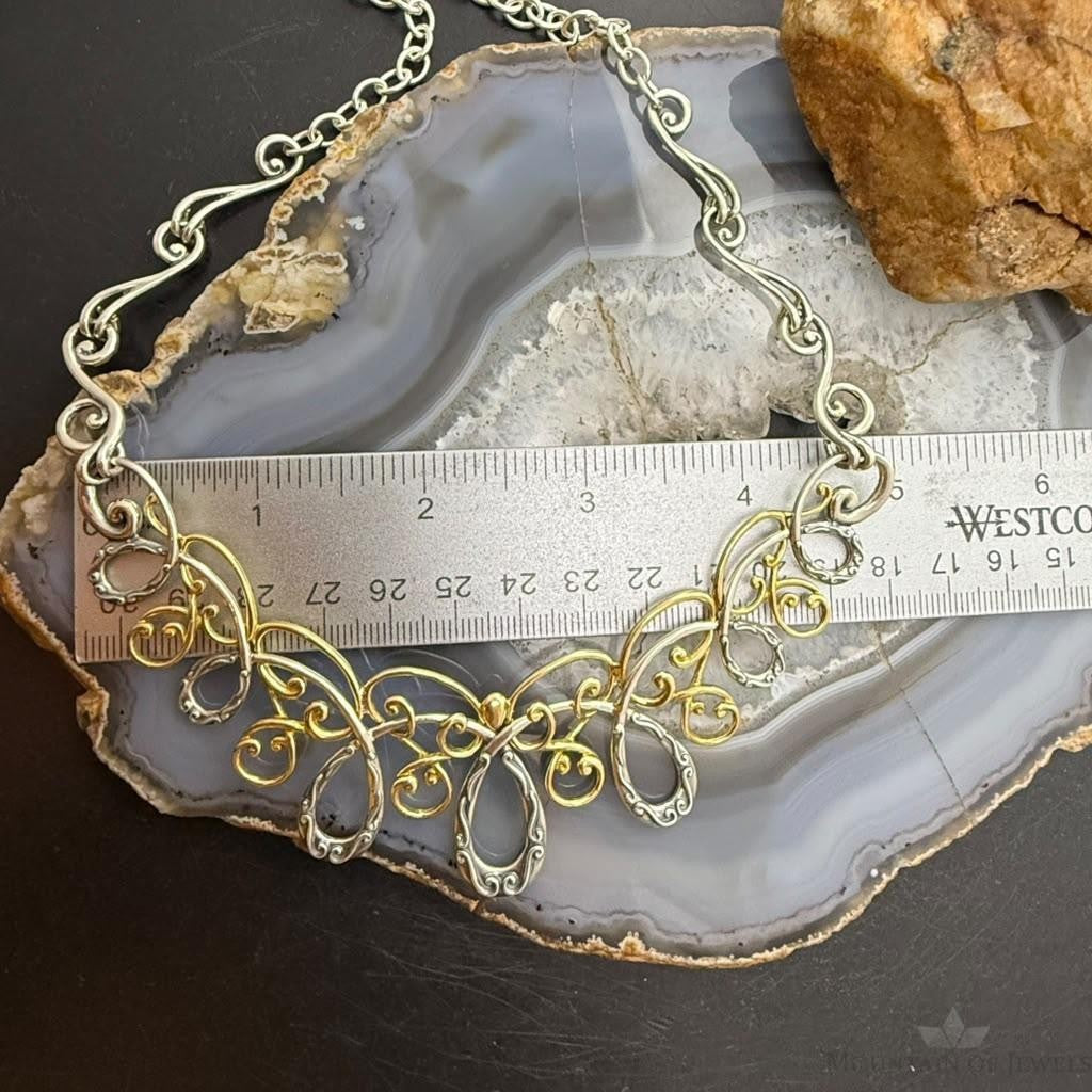 Carolyn Pollack Sterling Silver & Brass Swirl Decorated 15" Necklace For Women