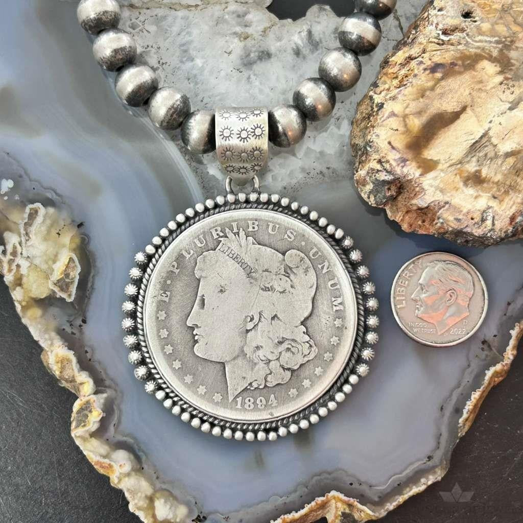 Genuine 90% Silver 1894 US Morgan Dollar Decorated Unisex Pendant