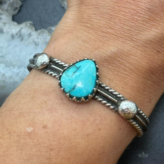 Lyle Wright Taos Pueblo Native American Silver Turquoise Bracelet For Women