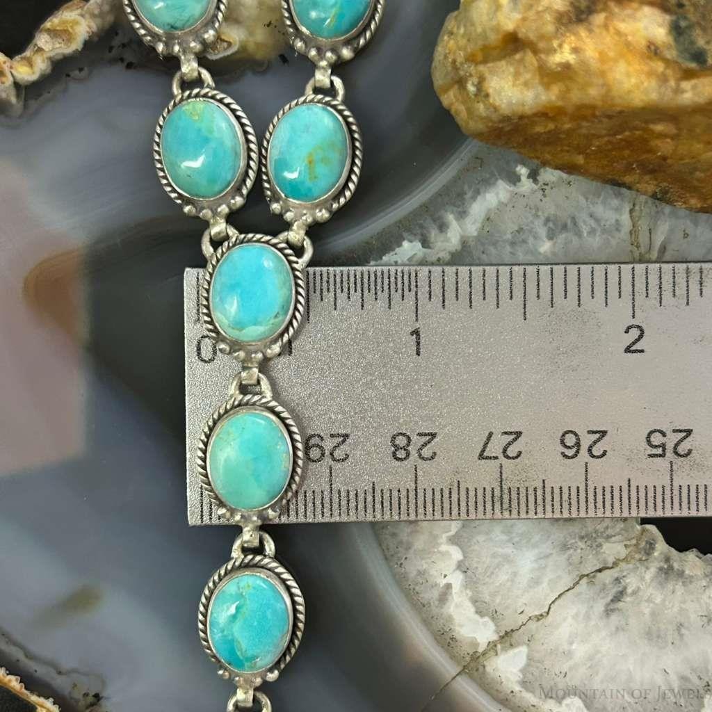 Sterling Silver Southwestern Style Oval Mohave Turquoise Lariat 18" Necklace For Women