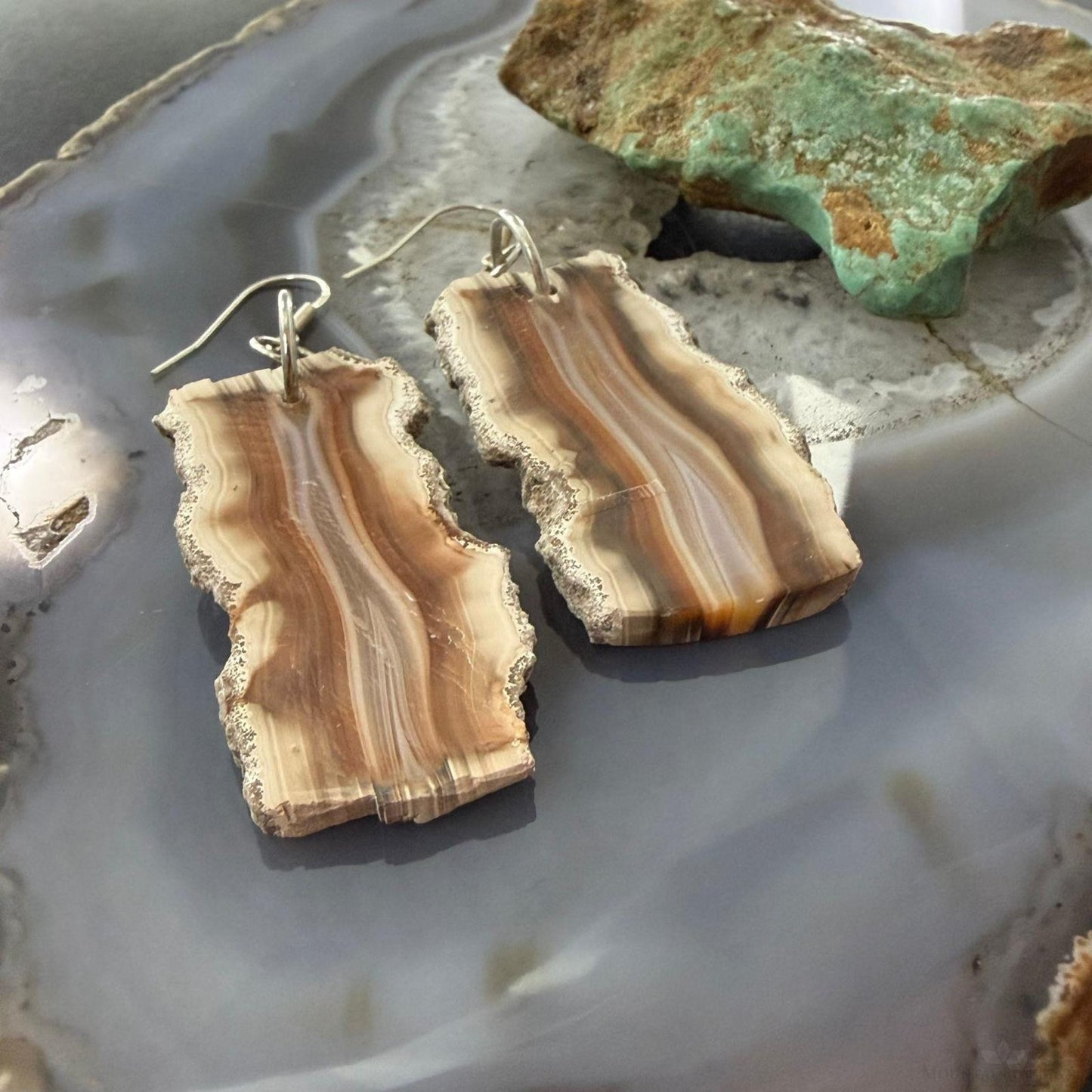 Sterling Silver Agate Slab Dangle Earrings For Women #400