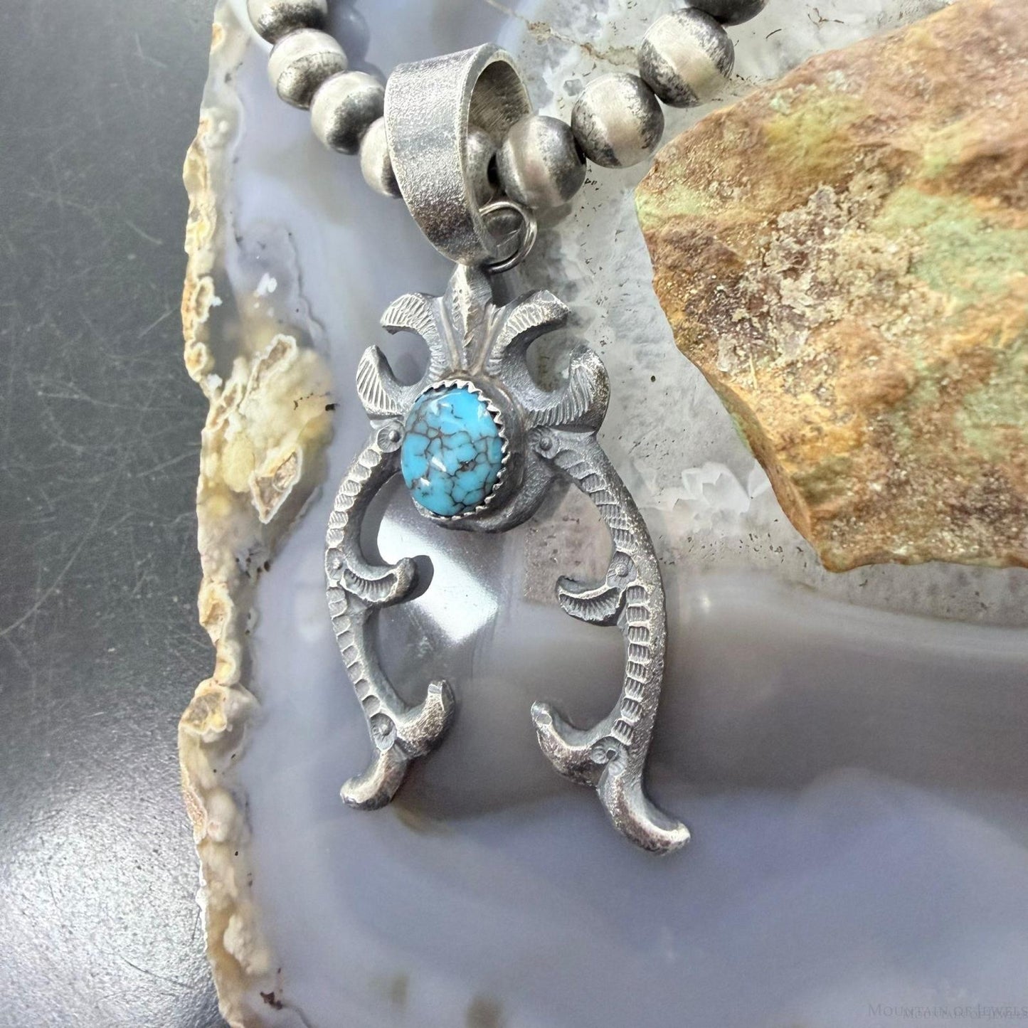 Eva & Linberg Billah Native American Sterling Silver Turquoise Unisex Naja Pendant