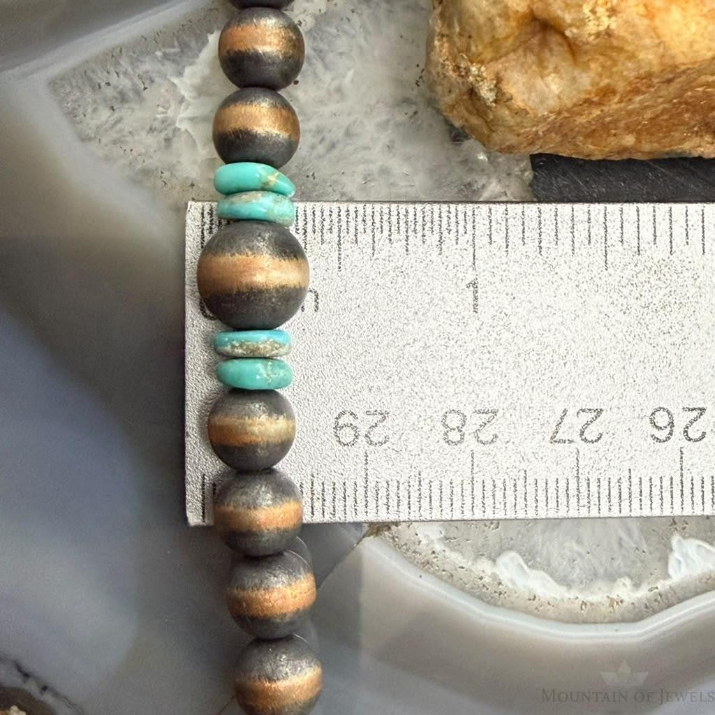 Southwestern Style Copper 8-10mm Navajo Pearl Beades &Turquoise Disk Necklace For Women