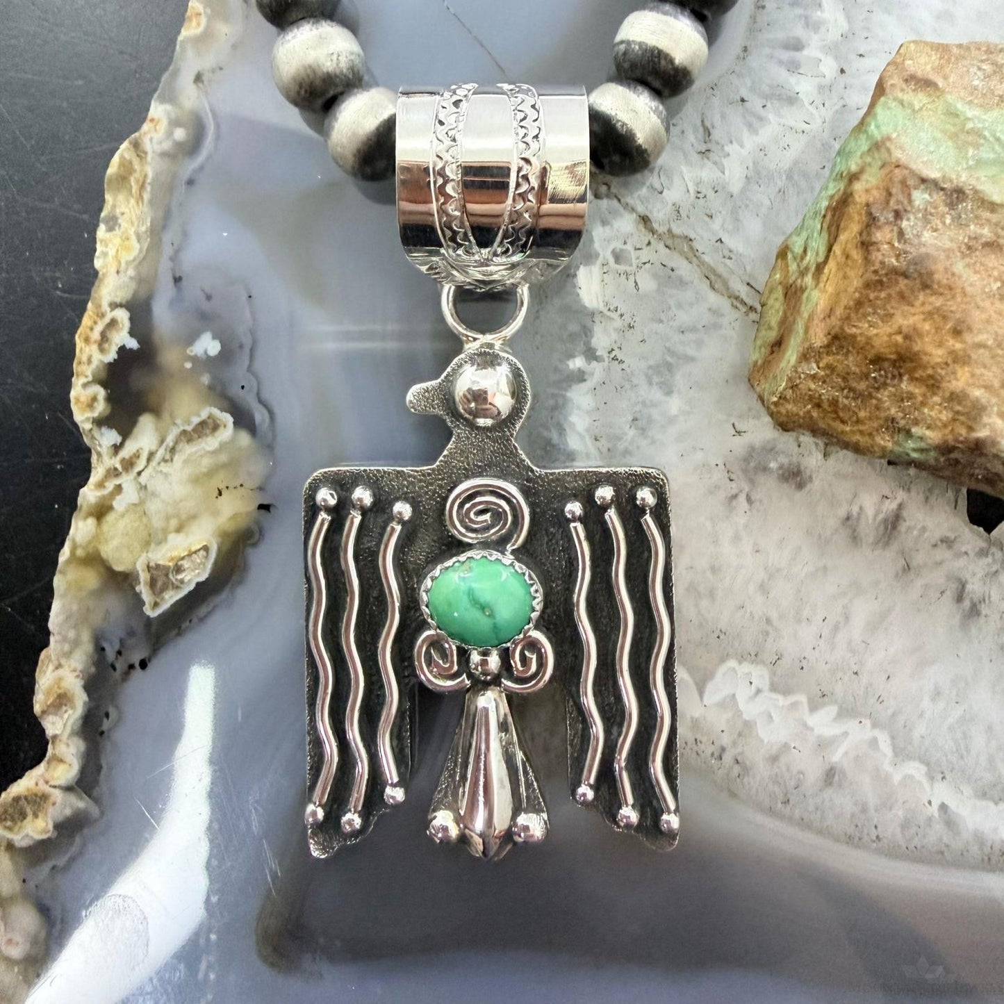 Alonzo Mariano Sterling Silver Turquoise Decorated Thunderbird Unisex Pendant
