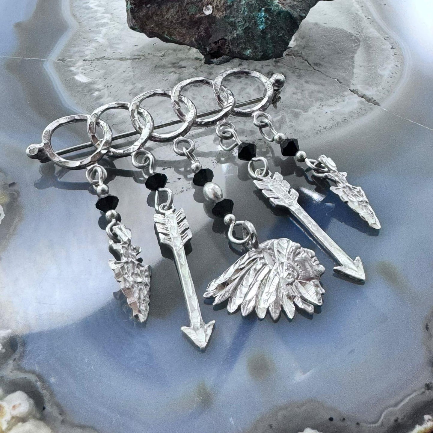 Sterling Silver Southwestern Style Native Motifs Unisex Brooch