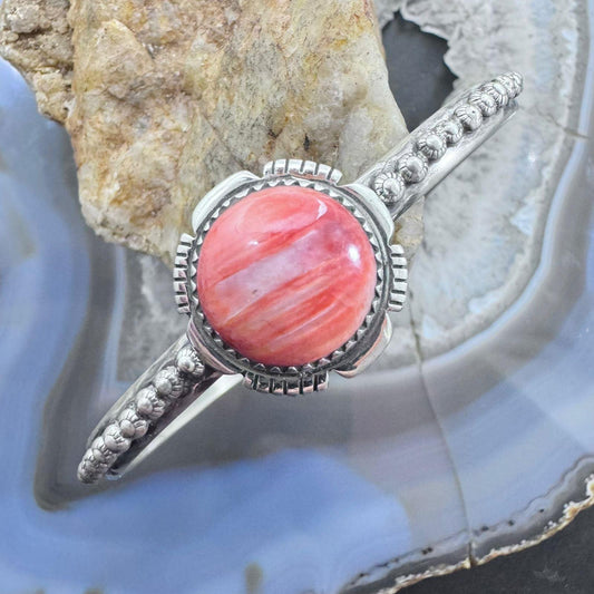 Native American Sterling Round Orange Spiny Oyster Decorated Bracelet For Women