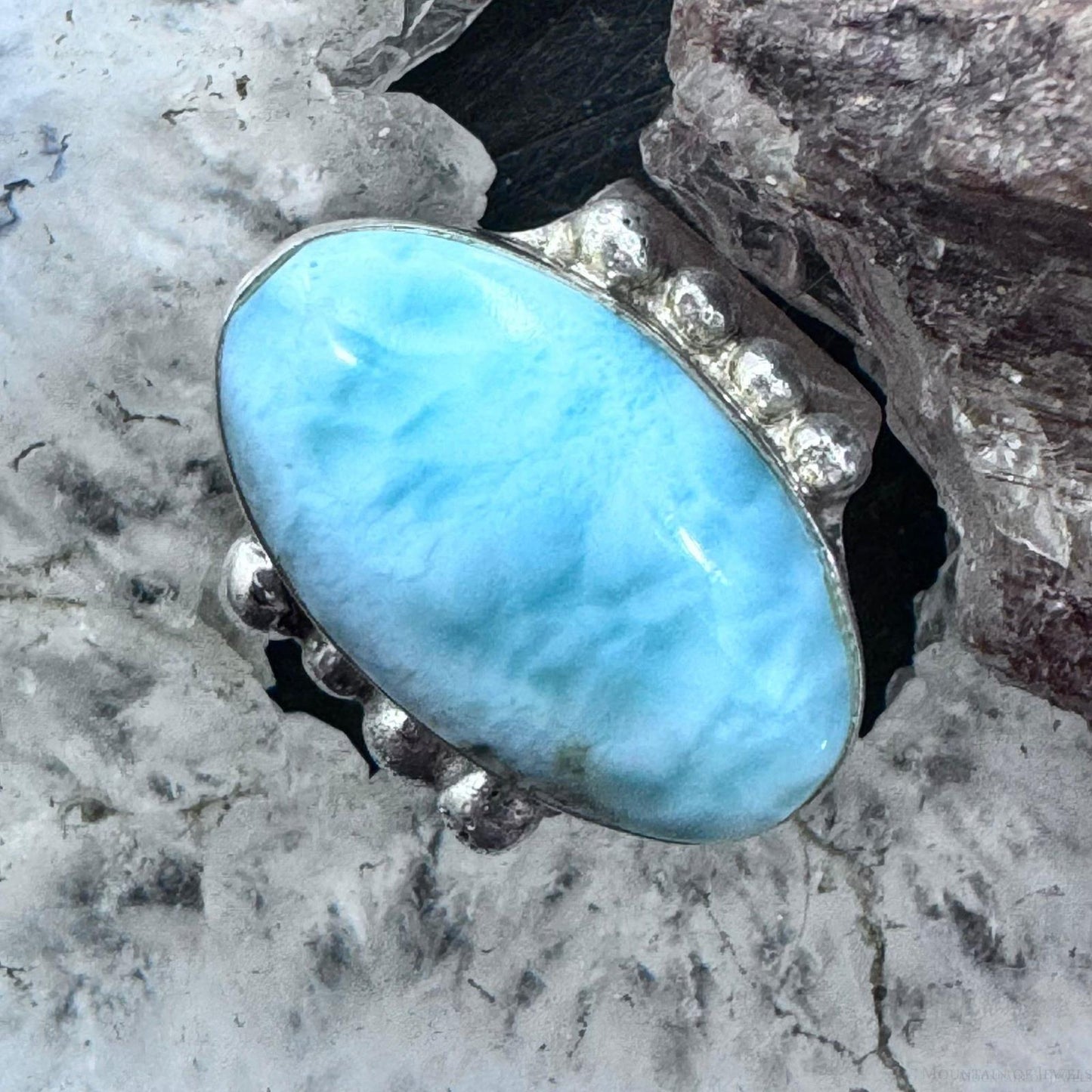 Sterling Silver Southwestern Style Oval Larimar Wide Band Ring Size 8 For Women