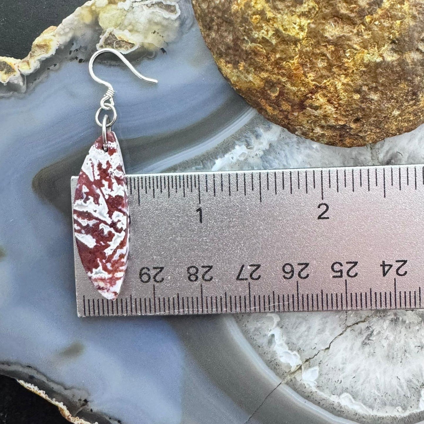 Sterling Silver Half-moon Red River Jasper Slab Dangle Earrings For Women #235