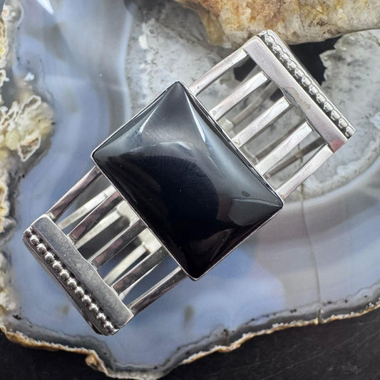 Jack Bly Vintage Native American Sterling Silver Rectangle Onyx Bracelet For Women
