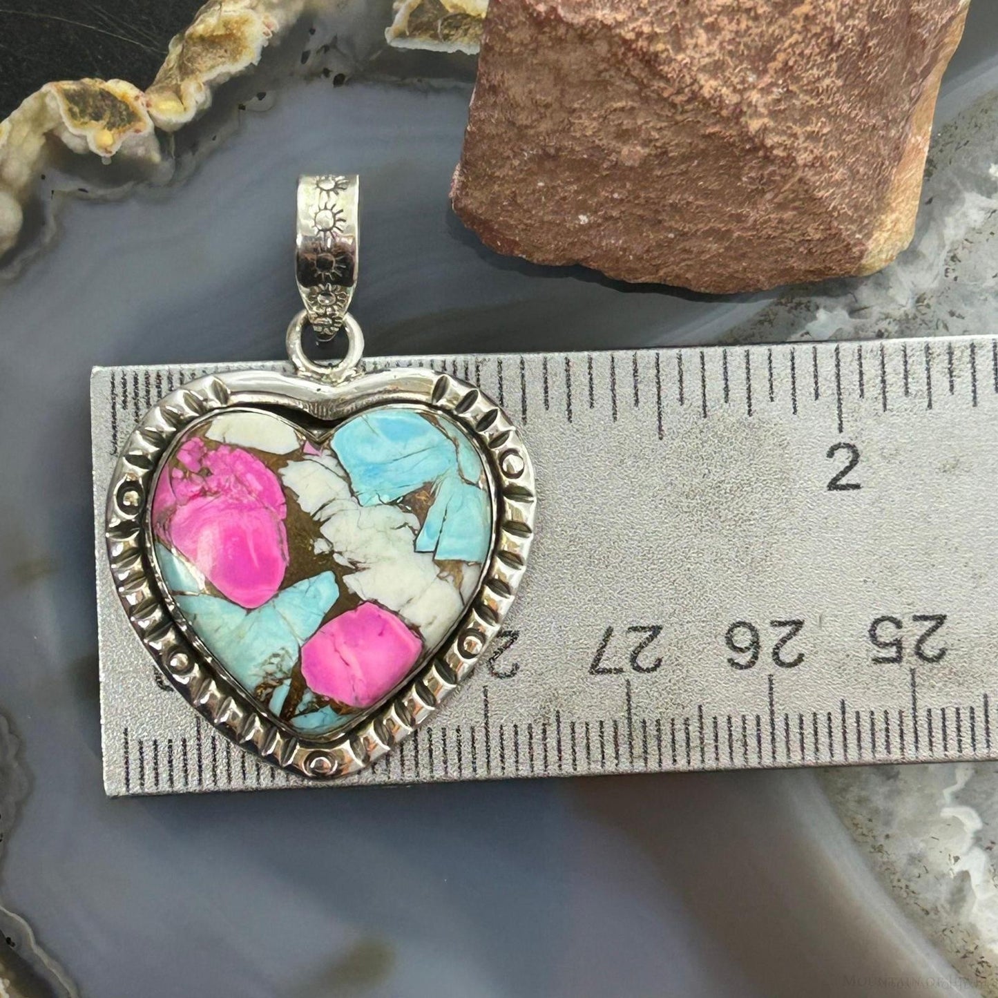 Sterling Silver Southwestern Style Cotton Candy Heart Pendant For Women #4