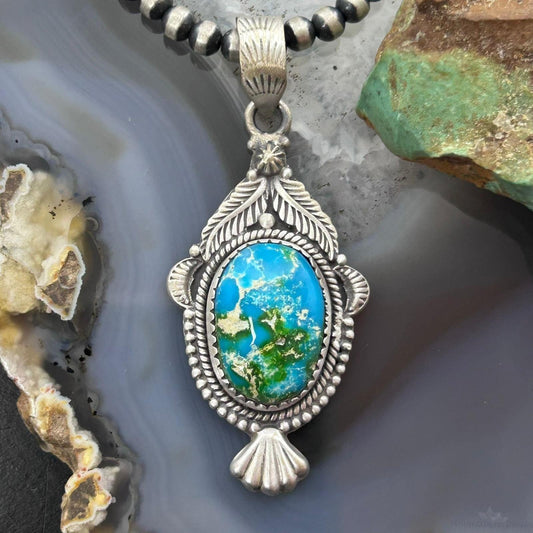 Sterling Silver Southwestern Style Sonora Gold Turquoise Decorated Pendant For Women