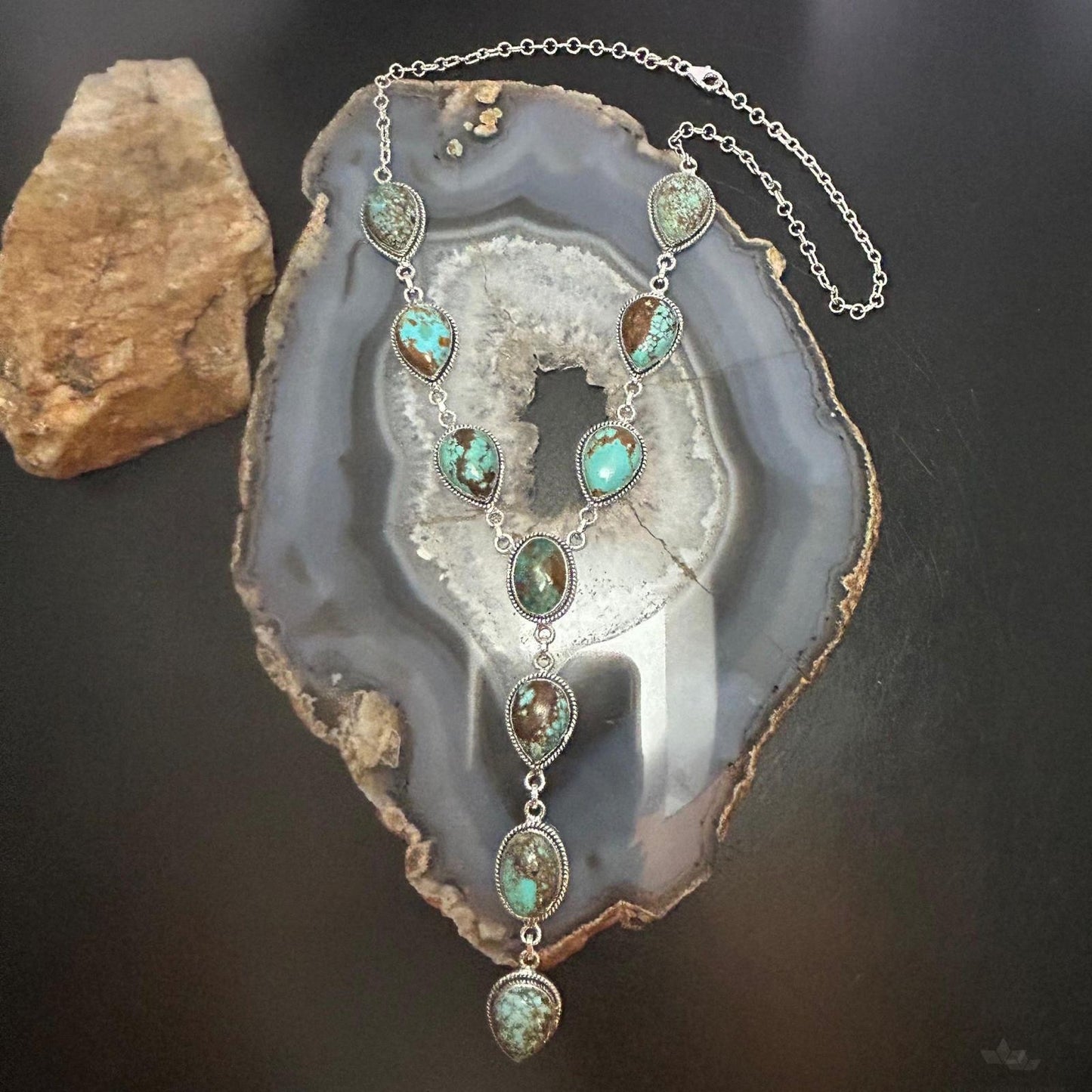 Sterling Silver Southwestern Style Turquoise #8 Cluster Lariat 28" Necklace For Women #1