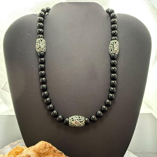 Carolyn Pollack Sterling Silver Swirl Beads & Onyx Beads Magnetic Clasp Necklace For Women
