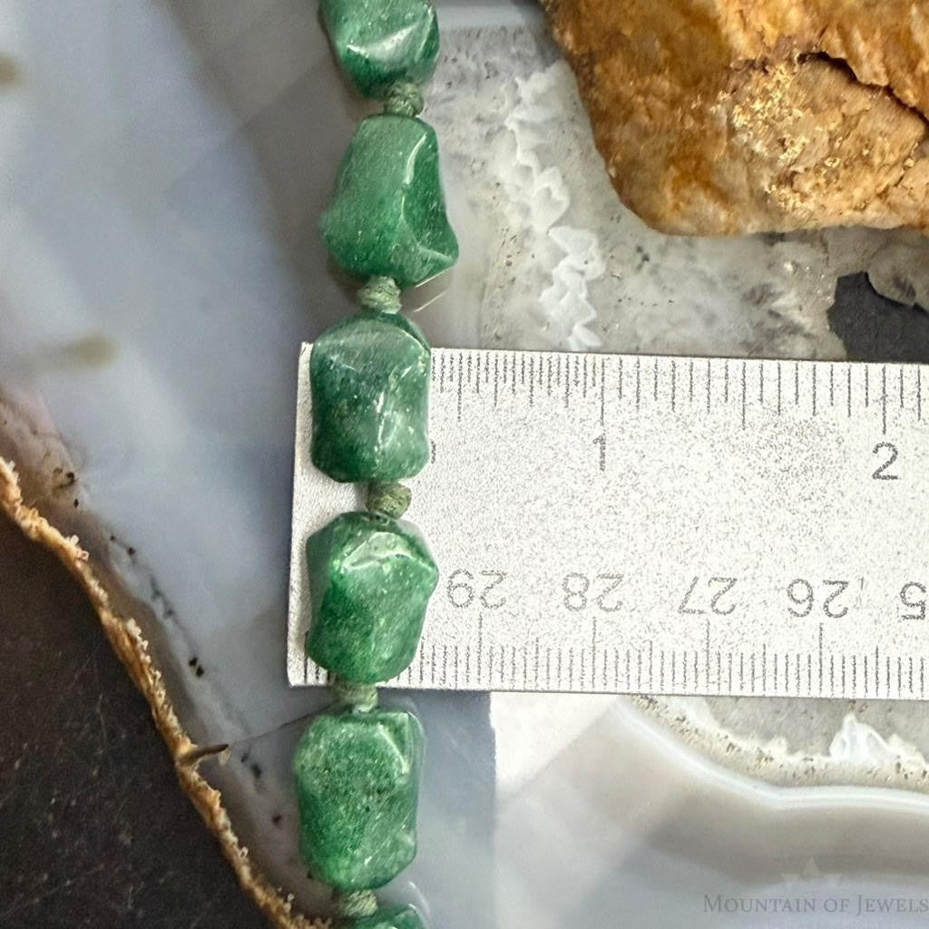 Vintage Sterling Silver  Knobby Shaped Aventurine Beaded Strung 22" Necklace For Women