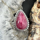 Sterling Silver Southwestern Style Teardrop Thulite Decorated Ring Size 7 For Women