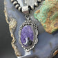 Sterling Silver Southwestern Style Oval Charoite Decorated Pendant For Women
