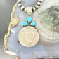 Genuine 1923 90% Peace Silver Dollar Coin Teardrop Turquoise Decorated Pendant