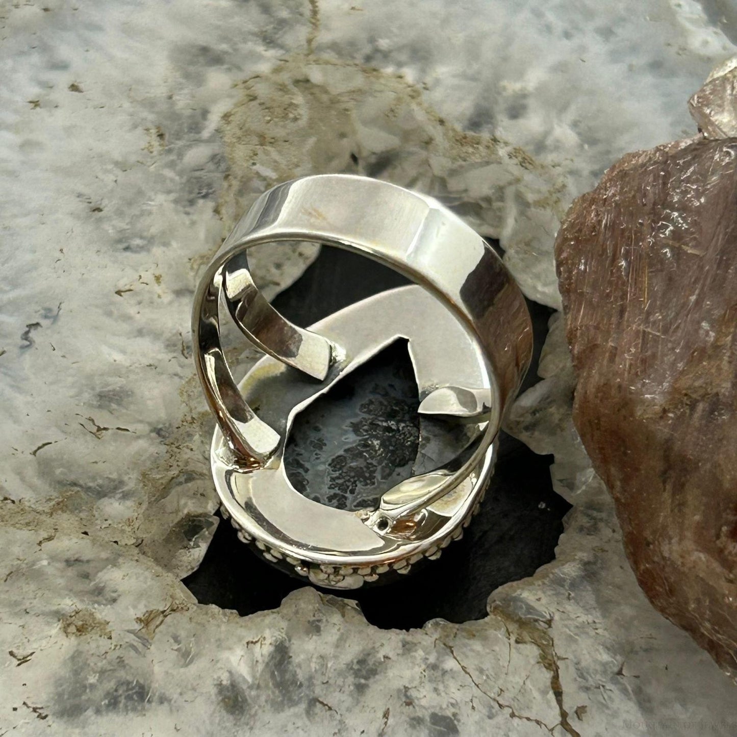 Sterling Silver Southwestern Style Teardrop Parral Dendritic Agate Ring Size 9 For Women