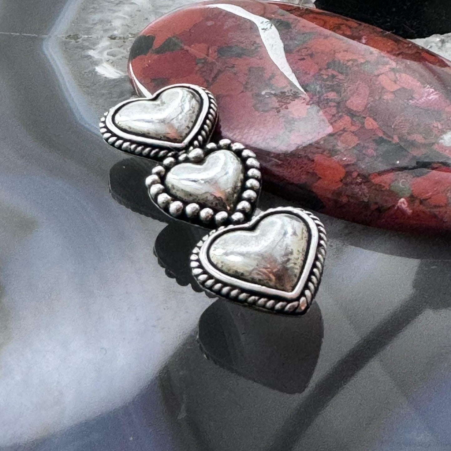 Susan Barkann Sterling Silver 3 Decorated Hearts Fashion Brooch For Women