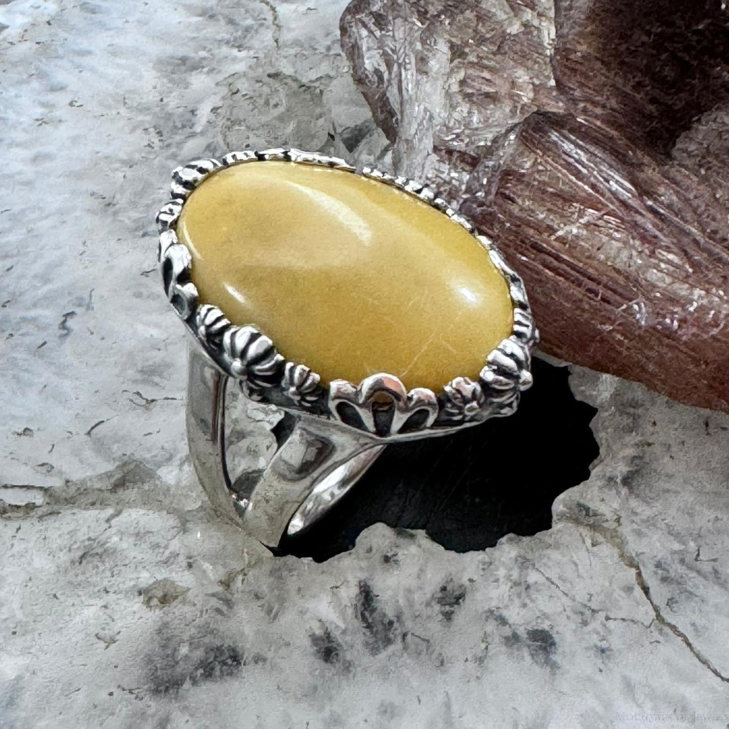 Carolyn Pollack Sterling Silver Oval Yellow Jasper Decorated Ring For Women