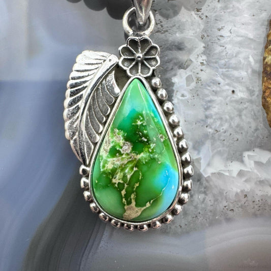 Sterling Silver Southwestern Style Sonora Gold Turquoise Leaf Decorated Pendant For Women
