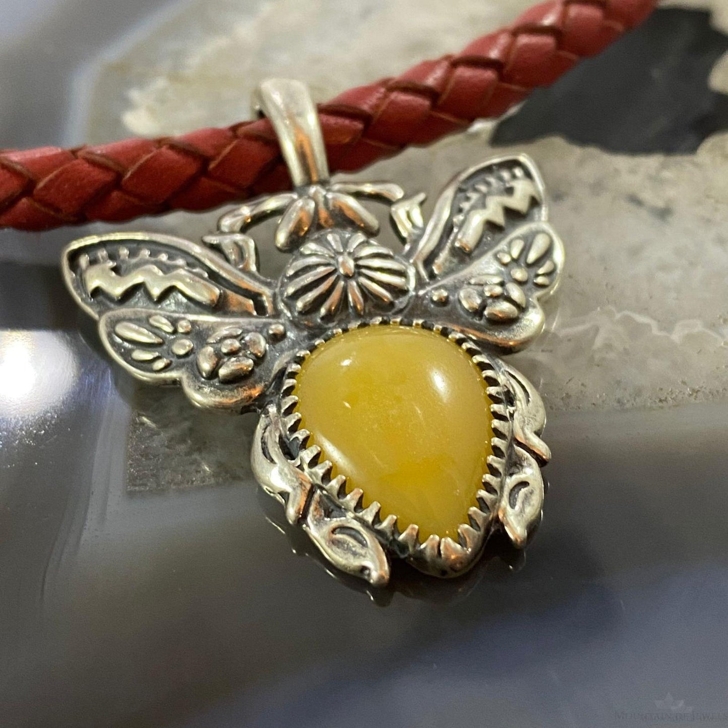 Carolyn Pollack Southwestern Style Sterling Silver Yellow Jasper Bee Enhancer Pendant For Women