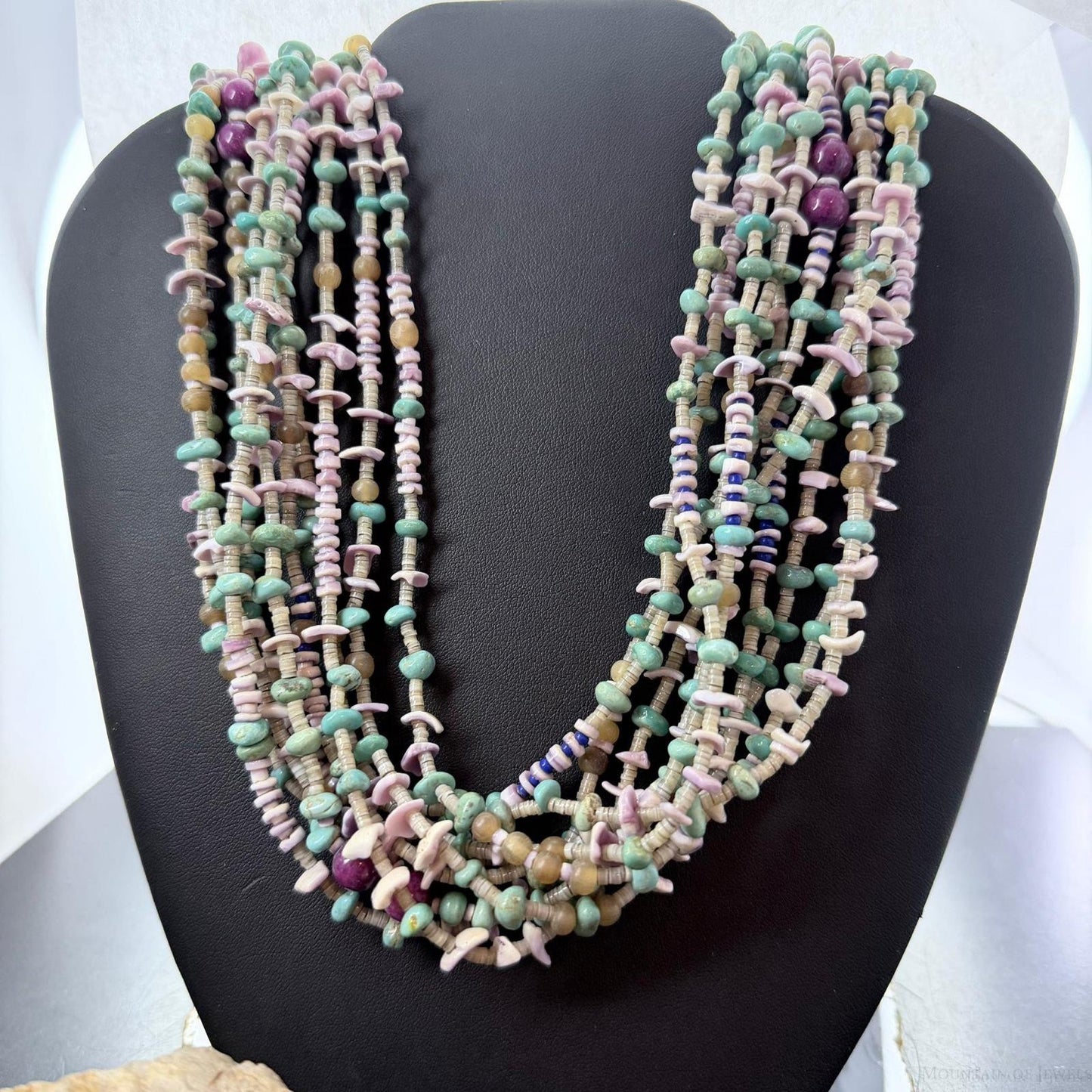 Vintage Native American 10 Strands Heishi and Multistone 30" Necklace For Women