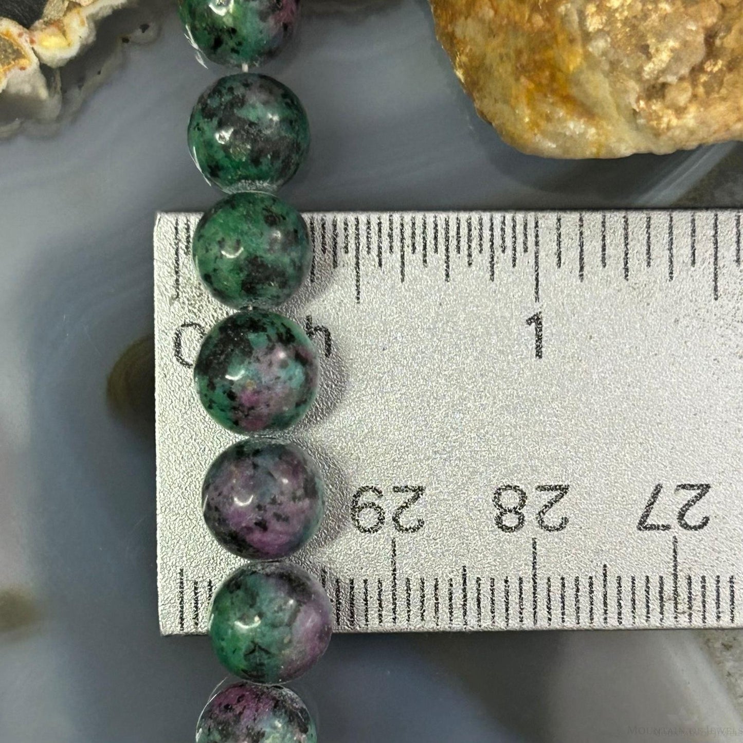 Sterling Silver 8mm Ruby Zoisite Beads 18" Necklace For Women