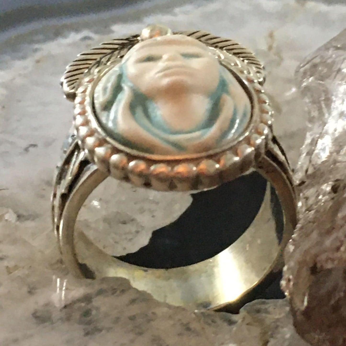 Carolyn Pollack Southwestern Style Sterling Silver Porcelain Maiden Cameo Ring For Women