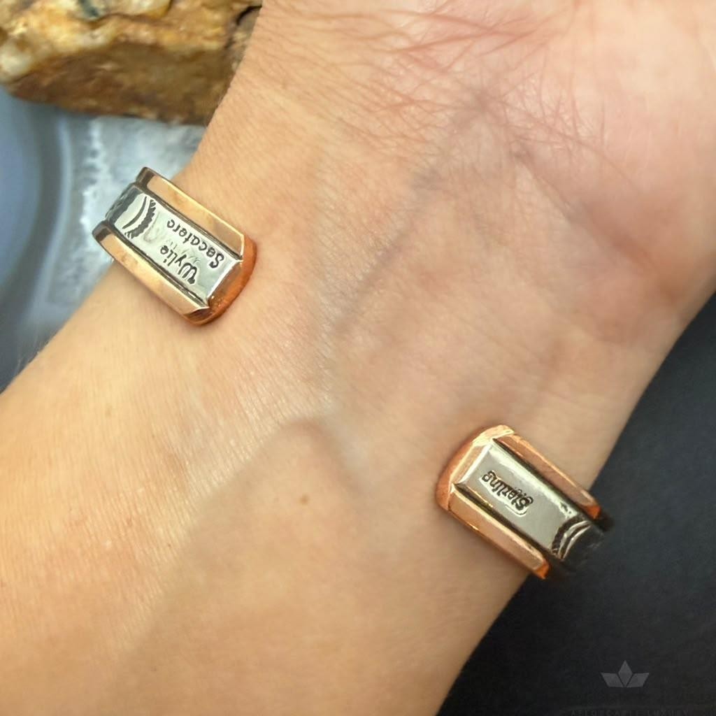 Wylie Secatero Navajo Sterling Silver & Copper Stamped Bracelet For Women #2