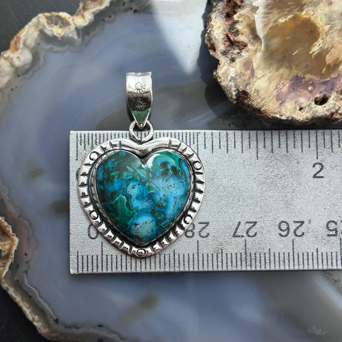 Sterling Silver Southwestern Style Azurite Malachite Heart Pendant For Women #2