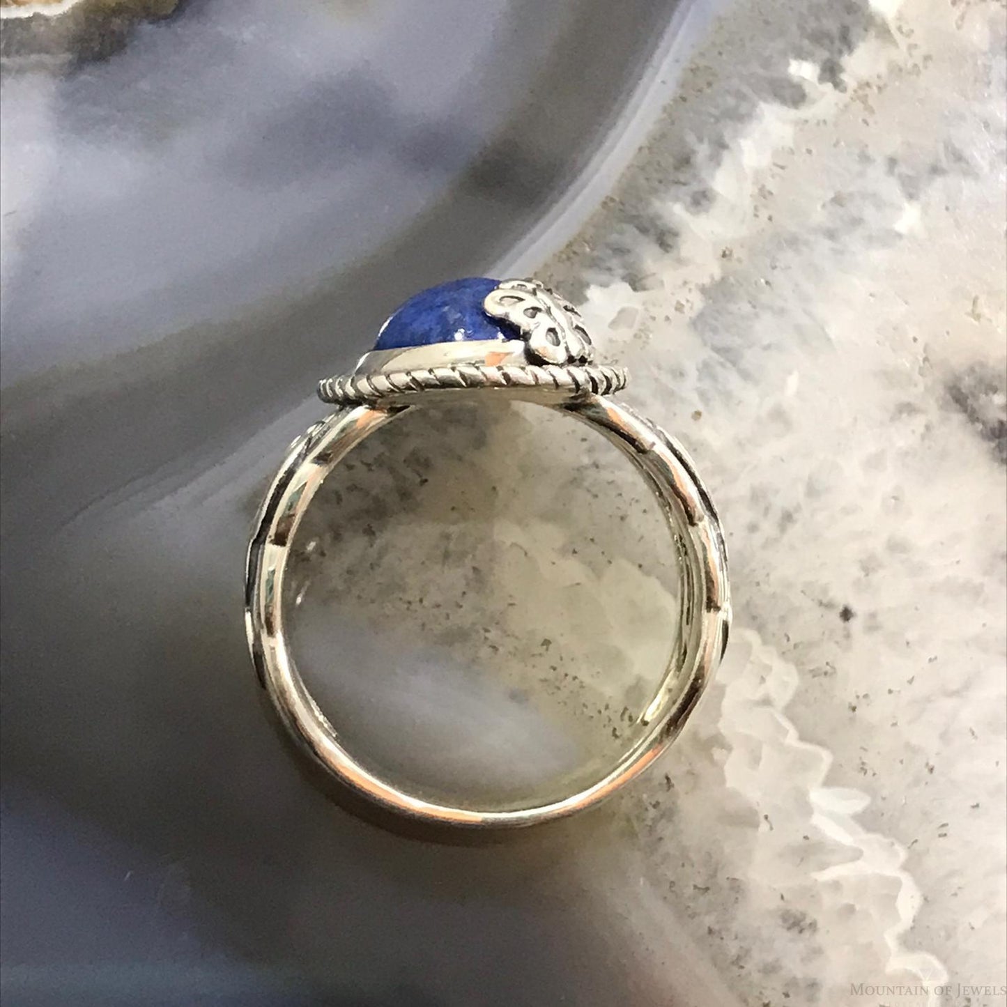 Carolyn Pollack Sterling Silver Oval Lapis Decorated Ring Size 9 For Women