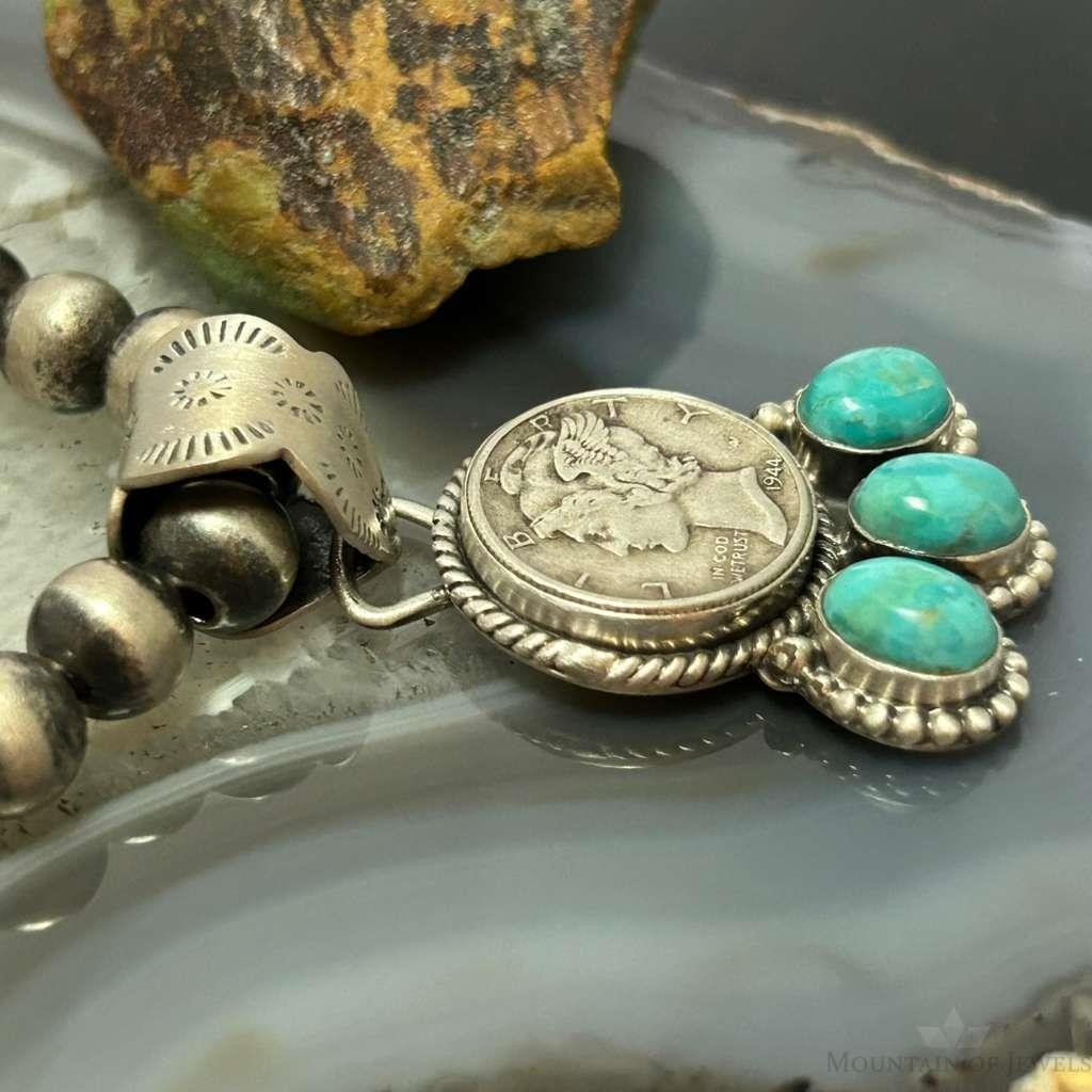 Genuine 1944 90% Silver Mercury Dime Coin Mohave Turquoise Unisex Pendant