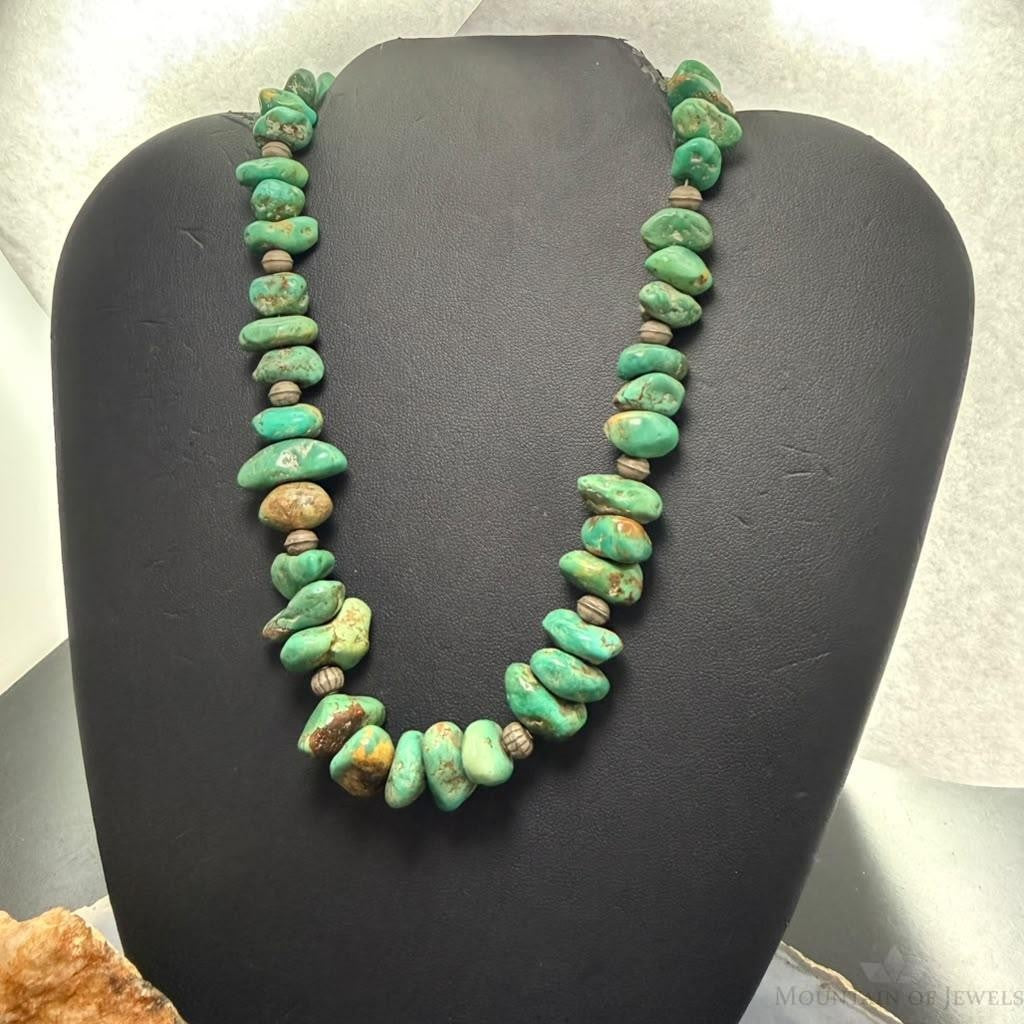 Vintage Sterling Silver Native American Natural Chunky Turquoise 14" Necklace For Women