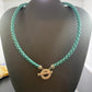 Carolyn Pollack Southwestern Style Sterling Silver Teal Braided Leather Toggle Clasp Necklace