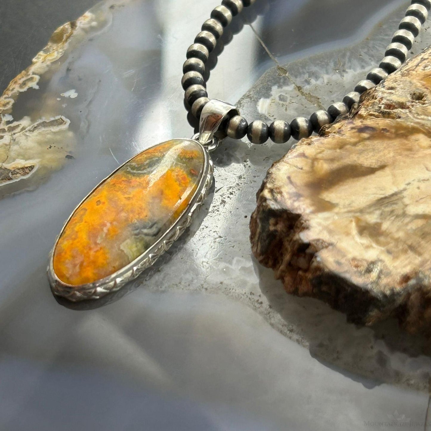 Sterling Silver Southwestern Style Oval Bumblebee Jasper Pendant For Women