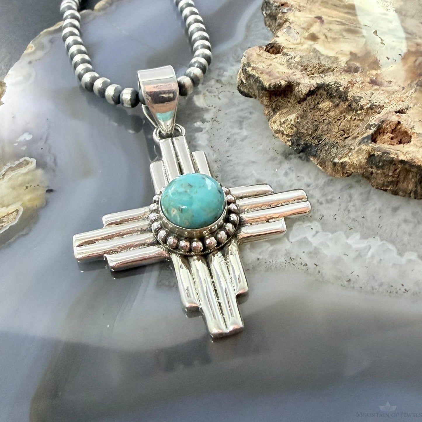 Sterling Silver Southwestern Style Rounded Mohave Turquoise Unisex Zia Pendant